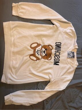 Moschino Cream Sweatshirt with Brown Teddy Bear and Black Logo